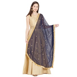 themilestocks TMS - Bufanda de gasa bordada para mujer, diseño de Dupatta, suave, indio, nupcial, Azul marino, 90 Inches X 32 Inches || 228 cm X 81cm