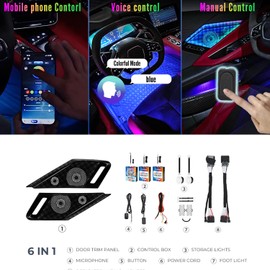 BILLFARO 2Pcs Door Speaker Relays Cover with LED Ambient RGB Light,Voice APP Button Switch Door Storage Bags Box Atmosphere Lamps Foot Neon Accent Lights for Corvette C8 Stingray Z51 2020+