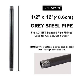 GeilSpace 6 Pack 1/2" × 16" Heavy Duty Pre-Cut Grey Metal Pipe, Industrial Steel Fits Standard Half Inch Threaded Pipes and Fittings - Vintage DIY Industrial Shelving (1/2" × 16", Grey)