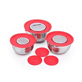 SHERRI'S HOME & GARDEN STAINLESS STEEL BOWL SET WITH LIDS AND GRATERS