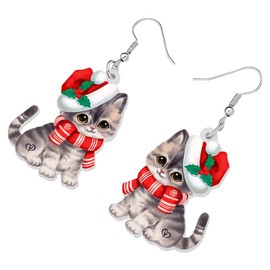 RAIDIN Acrylic Cute Christmas Cat Pets Earrings for Women Girls Anime Kitten Dangle Hook Earrings Jewellery Gifts for Cat Lovers, Acrylic, No Gemstone