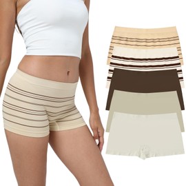 R RUXIA Women's Boyshort Panties Seamless Nylon Underwear Stretch Boxer Briefs 5 Pack