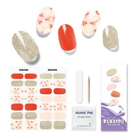 DUKASOU Semi Cured Gel Nail Strips, 28pcs Real Nail Polish Art Stickers/Wraps Need UV Light, Includes Prep Pads, Nail File & Wood Stick, Sticker Nails for Women Girls Kids DIY Gifts（Flash Pink)