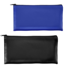 TIESOME 2Pcs Money Bag, PU Leather Money Bags with Zipper for Cash Bank Bag Money Pouch Money Holder for Cash Coins Cosmetics Bills (Black+Blue)