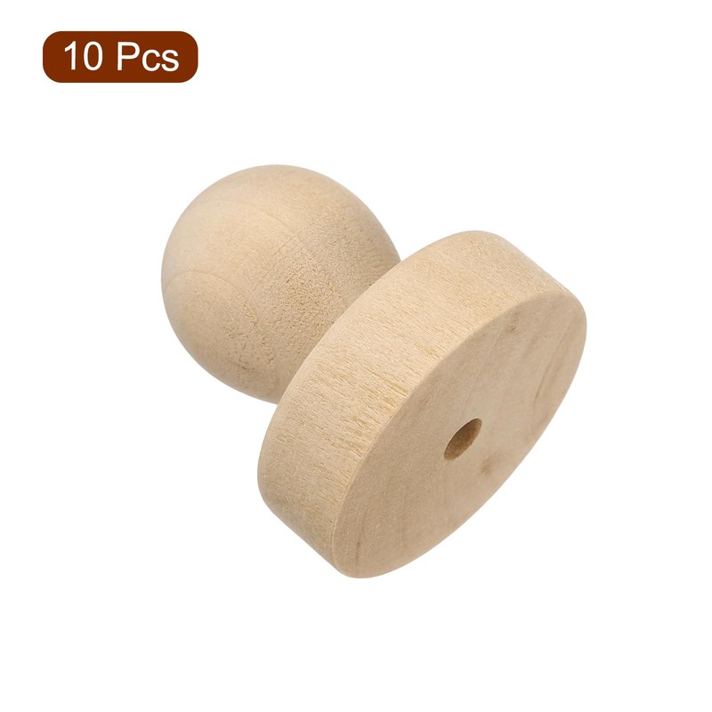 PATIKIL 38mm Stamp Wood Round Handle, 10Pcs Wooden Knobs Stamp