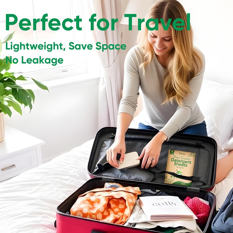 Travel Laundry Detergent Sheets Eco-friendly 120 Loads Fisroa Clothes Washing