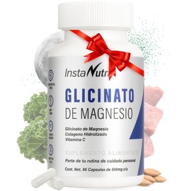 InstaNutra Glicinato de Magnesio 500 mg – Fórmula 3 EN 1 con Colágeno Hidrolizado y Vitamina C – Magnesio Glicinato de 90 Cápsulas – Sin Azúcar, KETO, NON-GMO, 100% Natural