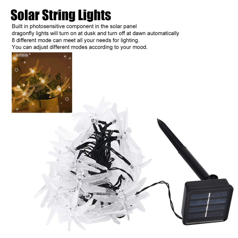 Dragonfly Solar String Lights 30LEDs Solar Powered Fairy Lights Waterproof