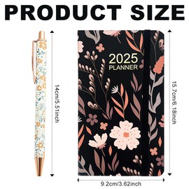 Pocket Diary 2025-A6 Week to View Diary 2025 with Pen 3.62IN*6.18IN Flowers Small Pocket Diary 2025 with Elastic Closure Jan. 2025-Dec. 2025 for Students, Teachers, Work & More Schedules Diary (Black)