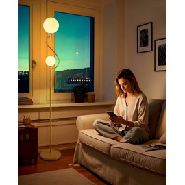 Lightdot 63 Inch Gold Floor Lamp, Mid Century Standing Lamps with 2 Globe Soft Warm White Eye Care 3000K Bulbs Included, Modern Tall Lamp for Living Room Bedroom