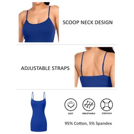 Sugar Sunday Long Cotton Camisole Spaghetti Strap Tank Top for Women Basic Cami Tops Womens Undershirts Royal Blue XX-Large