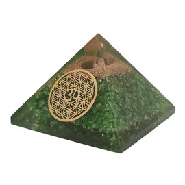 Sharvgun Gemstone Green Peridot Orgone Pyramid Ohm Chakra Flower of Life Healing Crystal Generator Orgonite Pyramid Yoga Meditation Crystal Reki Gift 70-75MM