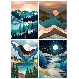 DCIDBEI 5D Diamond Painting 4 Pack 12x16 in/30x40 cm Diamond Painting Abstract Painting Diamond Art Landscape Mountains and River Adult Diamond Painting by Numbers Full Drill Crystal Set Embroidery