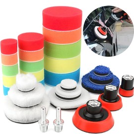 XFLYP 29PCS Car Polishing Pads, Drill Polishing Sponge and Pad Set for Drill, Car Polishers and Buffers Sponges Wool Buffing Pads, Wool Polishing Buffing Pad Kit for Auto Polisher, Sanding, Waxing