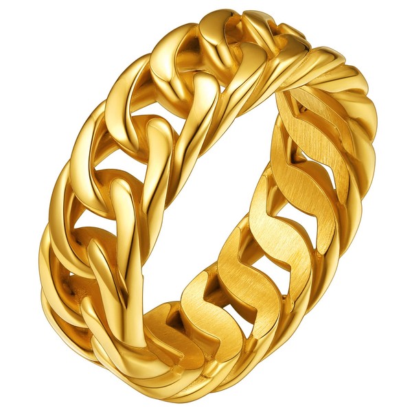 Gold Stacking Rings Rapper Miami Cuban Link Ring Size 7