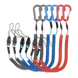 PATIKIL Coiled Lanyards with Buckle 47 Inch, 6 Pcs Retractable Safety Ring and Quick Release Detachable Buckle for Fishing Equipment Key Card Tool Tether Leash, Black/Red/Blue