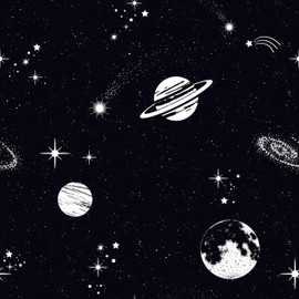 Mangoloo Black and White Space Wallpaper Moon Planets Constellations Black Outer Space Galaxy Wallpaper for Bedroom Dollhouse 17.5"x102" Removable Texture Contact Paper for Cabinets Planets Mural Wall