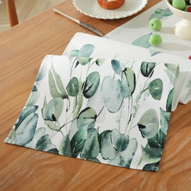 meioro Green Eucalyptus Leaves Table Runner, 30 x 180 cm, Seasonal Table Linen, Spring Summer Wedding Tablecloth for Kitchen, Food, Holiday, Party, Table Decoration