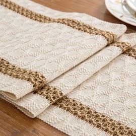 Niviy Boho Table Runner for Fall Home Decor 144 Inches Long Farmhouse Macrame Table Runner Cotton Linen Woven Table Runners for Summer Dining Table Decoration, Beige & Brown