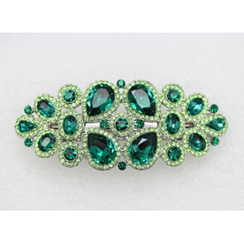 Faship Gorgeous Green Rhinestone Crystal Floral Hair Barrette Clip