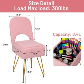 12.9" x 14.1" x 29.9" Small Vanity Stool Chair with Storage & Folding Back