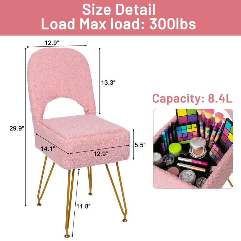 12.9" x 14.1" x 29.9" Small Vanity Stool Chair with