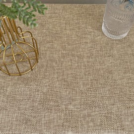 Hpxrom Solid Color Small Bedside Square Tablecloth Rustic Tassel Heavy Weight Table Cover Beige Burlap Washable Table Cloth for End Table Tabletop Decoration 24 x 24 Inch