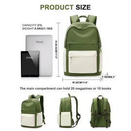 VGCUB School Backpack Teenager Girls School Bag Waterproof Lightweight Backpack Women for School Teenager Girls Boys School Bag Women's Backpack Casual Daypacks Aesthetic Beige Green
