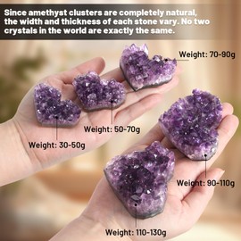 Orientrea 70-90g 1PC Amethyst Heart Cluster, Natural Crystal Heart Worry Stone- Amethyst Crystals for Decoration, Wire Wrapping, Meditation, Wicca & Reiki High Energy Crystal Healing