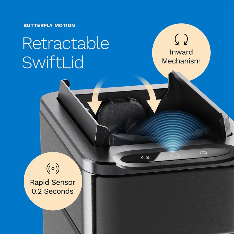 hOmeLabs Durable 2.4 Gallon Sensor Trash Can, Retractable Butterfly Lid,