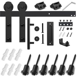 SMARTSTANDARD 7.5 FT Heavy Duty Sturdy Sliding Barn Door Hardware Kit, Black, (Whole Set Includes 1x Pull Handle Set & 1x Floor Guide) Fit 45" Wide Door Panel (I Shape Hanger)