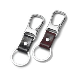 Noguez. Set de 2 Llaveros de Cuero con Mosquetón de Titanio y Arillo de Acero Inoxidable, Llaveros Unisex de Liberación Rápida en Color Negro y Café Oscuro, Keychain. (Negro y Café, Liso)