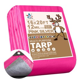 STARPYNG-12 Mil Pink/Silver 16x20 Feet Tarp-Heavy Duty Poly Tarp-Cover,Waterproof, UV Resistant, Weather Resistant, Cover Cars, Boats, Courtyards,Camping