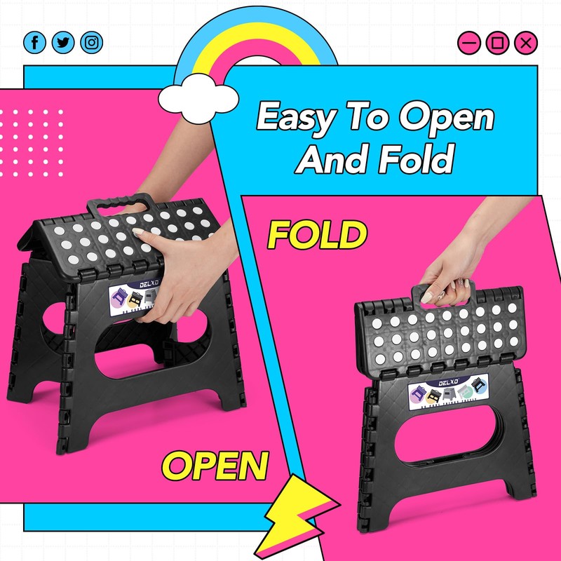Delxo Folding Step Stool,11 Inch Non-Slip Foldable Step Stools for