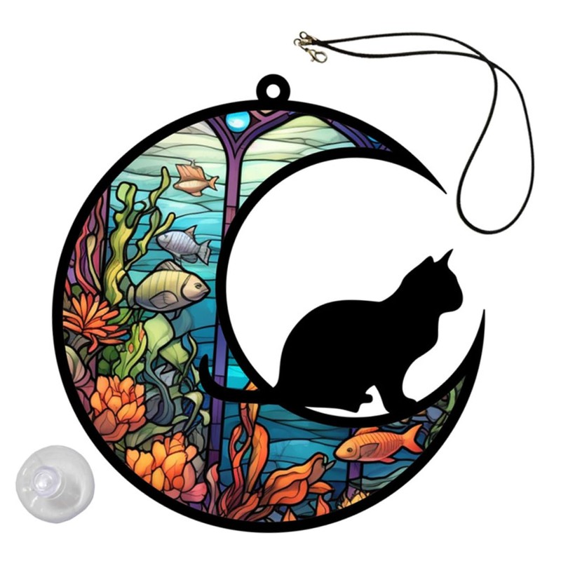 Levemolo Acrylic Cat Hanging Ornament Decorative Moon Shaped Window Decor