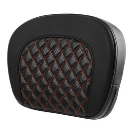 C.C. RIDER Leather Passenger Backrest Pad - Driver Rear for Harley Touring Road King Street Glide Electra Glide Road Glide 2009-up Black Orange
