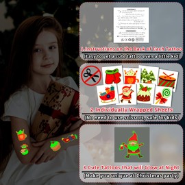 Partywind 204 PCS Individually Wrapped Glow Christmas Tattoos for Kids Stocking Stuffers, Christmas Party Decorations Favors, Xmas Holiday Goodie Bag Fillers Games Toys