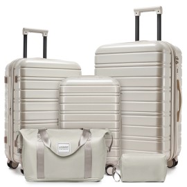 Hard Shell Suitcase Luggage with 4 Spinner Wheels, Expandable Trolley Bag Bundled with Travel Duffel & Toiletry Pouch for Travelluggage size: 20/24/28inch+2bags, color: Taupe