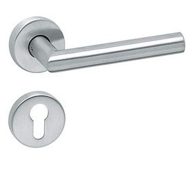 Aperit Door Handle: Stainless Steel Door Handle Pair with PZ Rosettes - Round - Matt - Handle Set for Interior Doors - T-Model - 49.330.01