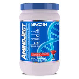 Evogen AminoJect, Vegano Fermentado a base de plantas BCAA, Glutamina, Citrulina en polvo, Fresa Margarita, 30 porciones