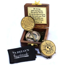 Be Strong and Courageous -Joshua 1:9, Solid Brass Directional Engraved Compass, Baptism Gifts for Boys Girls, First Communion, Christian Gifts for Men, First Confirmation Gifts for Boys