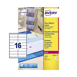 Avery Printable, Customisable Clear Address Mailing Labels, Laser Printers, 16 Labels Per A4 Sheet, 400 Labels, QuickPEEL (L7562)