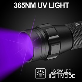 ULTRAFIRE UV Light Flashlight, 365nm Ultraviolet LED Blacklight, Portable Handheld Detector for Pet Stains, Currency, Scorpion Hunting and Resin Curing
