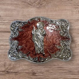 Western Stakes Cowboy Belt Buckles Floral Red Marble Swirl Concho High End Cowboy Big Belt Buckles Men Western Crafted Custom, Gold, Silver, Black, 4.25 x 3.25