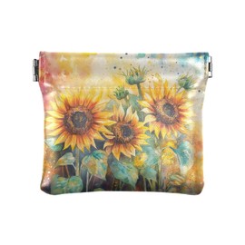 Sunflower PU Leather Coin Purse Squeeze Change Pouch Holder with Snap Clip Mini Wallet Bag for Coins Cards