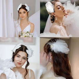 Feather Hair Clip Artificial Swan Hairpin Headwear Ballet Style Hair Pins Festival Stage Performance Costume Hair Accessories (White)