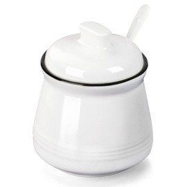 HAOTOP Porcelain Salt Bowl with Lid and Spoon,Ceramic Sugar Bowl 12oz (White)