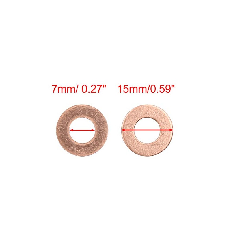 sourcing map 10 x 7 mm Inner Diameter Copper Washer