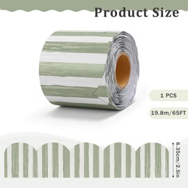 JarThenaAMCS 65Ft Stripe Bulletin Board Border Roll, Sage Green,Scalloped