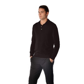 Cashmere Boutique 100% Pure Cashmere Polo Pullover Sweater for Men – Polo Neck, Long Sleeve, Button Up, Classic Style, Lightweight, Soft and Warm Sweater - Black, Large